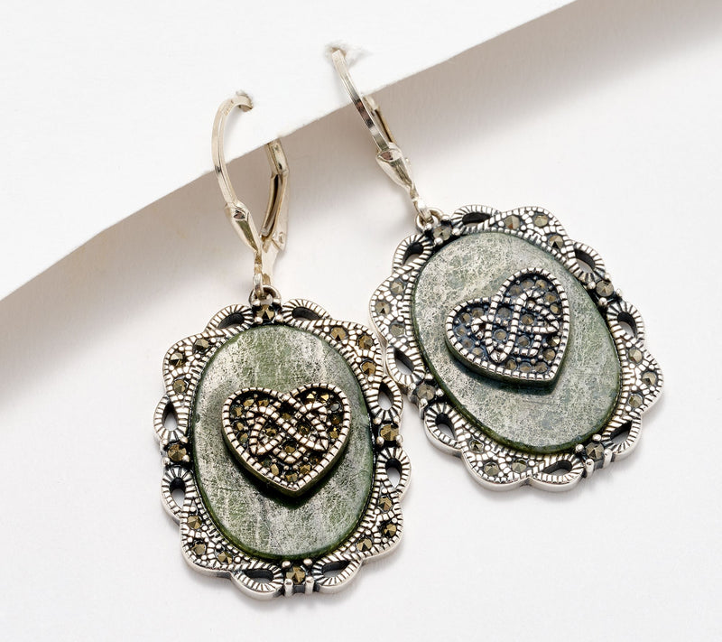 Connemara Marble Sterling Silver Earrings with Marcasite Accents — View 6