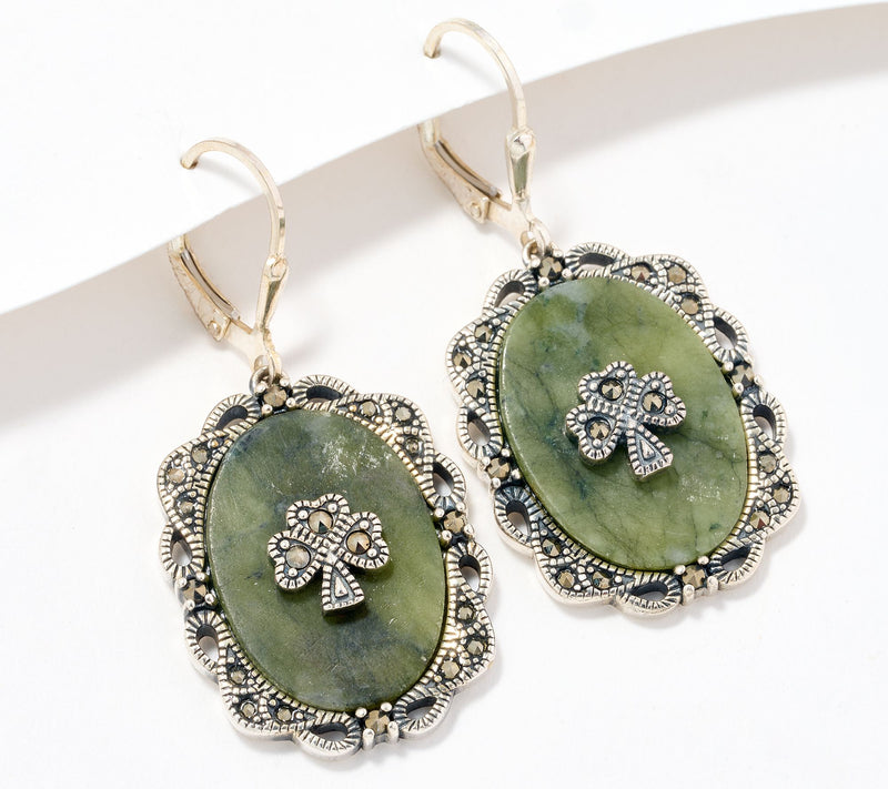 Connemara Marble Sterling Silver Earrings with Marcasite Accents — View 5