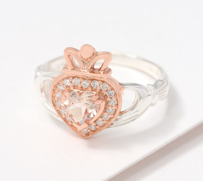JMH Jewewllery Sterling Silver Morganite Claddagh Ring — Main view