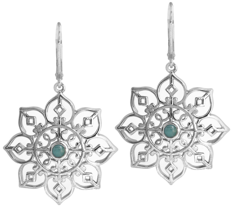 Affinity Gems Floral Turquoise Dangle Earrings,  Sterling — View 3