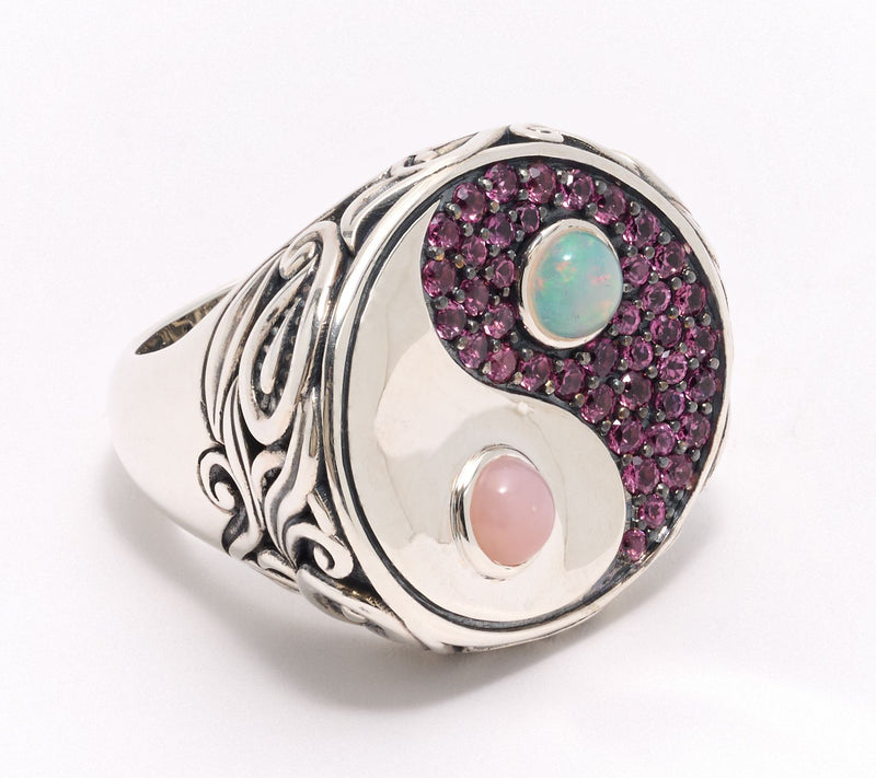 Third Person Sterling Silver Creative Soul Yin Yang Gemstone Ring — View 3