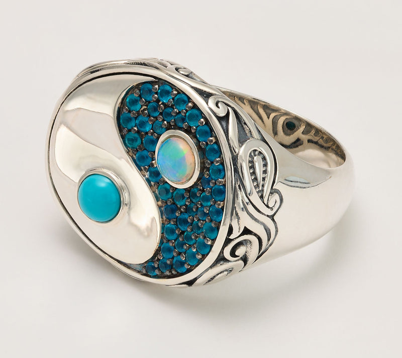 Third Person Sterling Silver Creative Soul Yin Yang Gemstone Ring — View 4