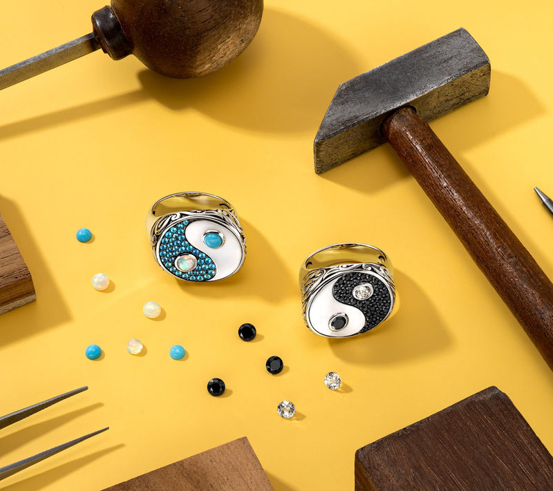 Third Person Sterling Silver Creative Soul Yin Yang Gemstone Ring — View 7