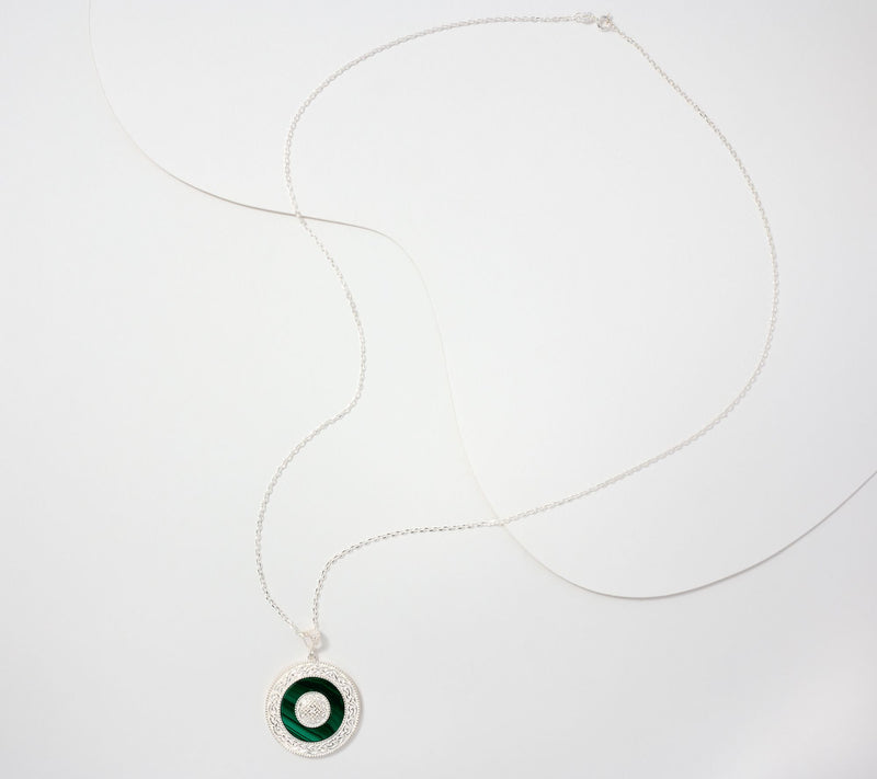JMH Jewellery Sterling Silver and Malachite Pendant w/ 24" Chain — View 2