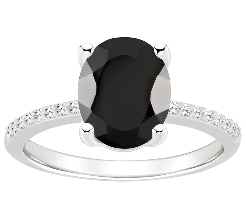 Affinity Gems Oval Onyx & Diamond Ring, Sterling Silver — Main view