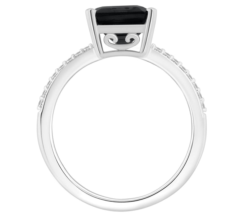 Affinity Gems Emerald Cut Onyx & Diamond Ring,Sterling Silver — View 2