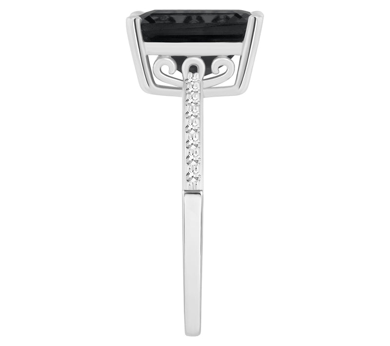 Affinity Gems Emerald Cut Onyx & Diamond Ring,Sterling Silver — View 3