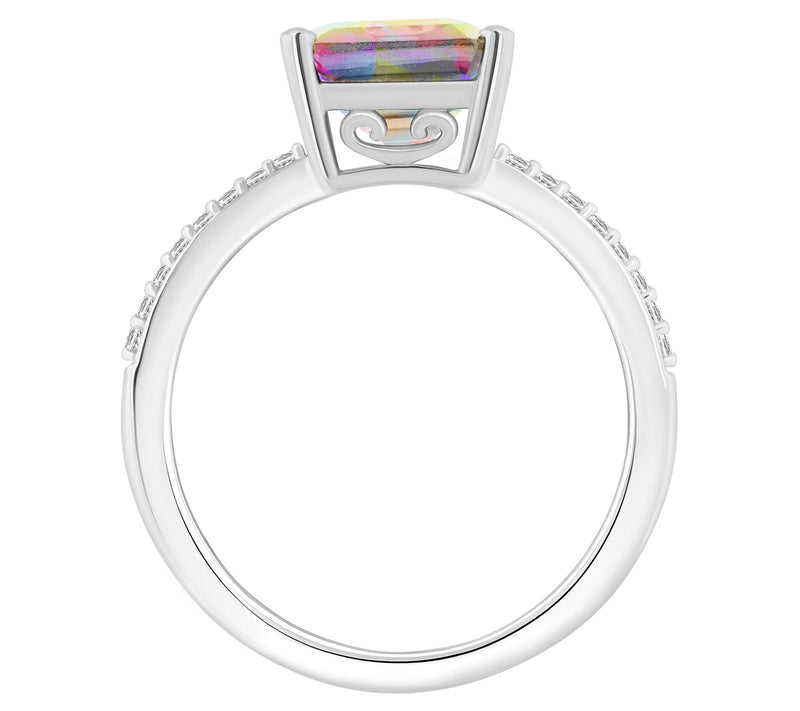 Affinity Gems Emerald Cut Topaz & Diamond Ring,Sterling — View 2
