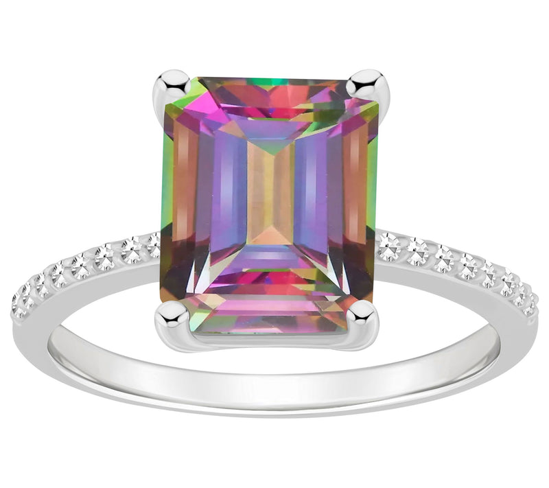 Affinity Gems Emerald Cut Topaz & Diamond Ring,Sterling — View 8