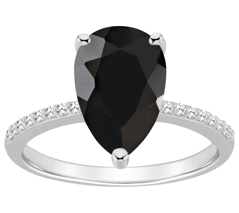 Affinity Gems Pear Cut Onyx & Diamond Ring, Sterling Silver — Main view