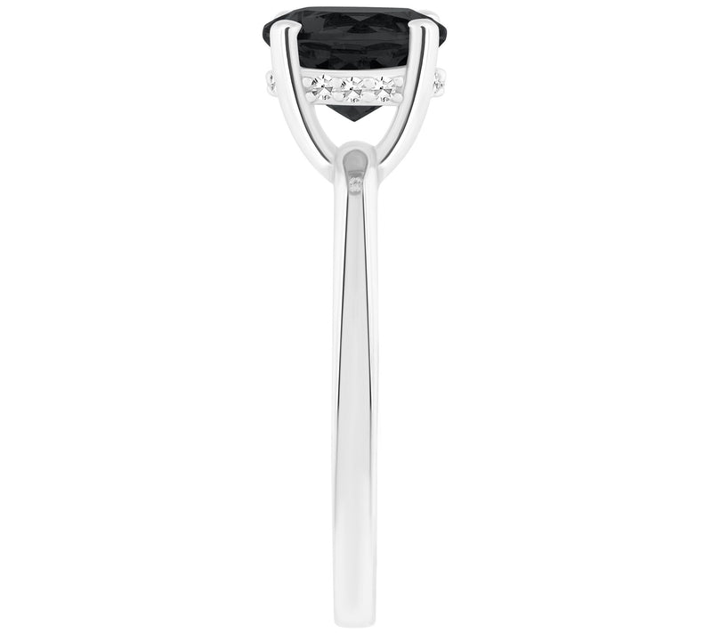 Affinity Gems Round Onyx & Diamond Gallery Ring, Sterling — View 5