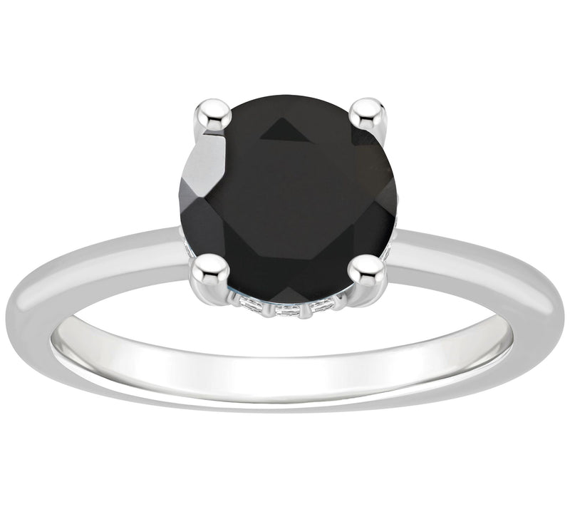 Affinity Gems Round Onyx & Diamond Gallery Ring, Sterling — View 3