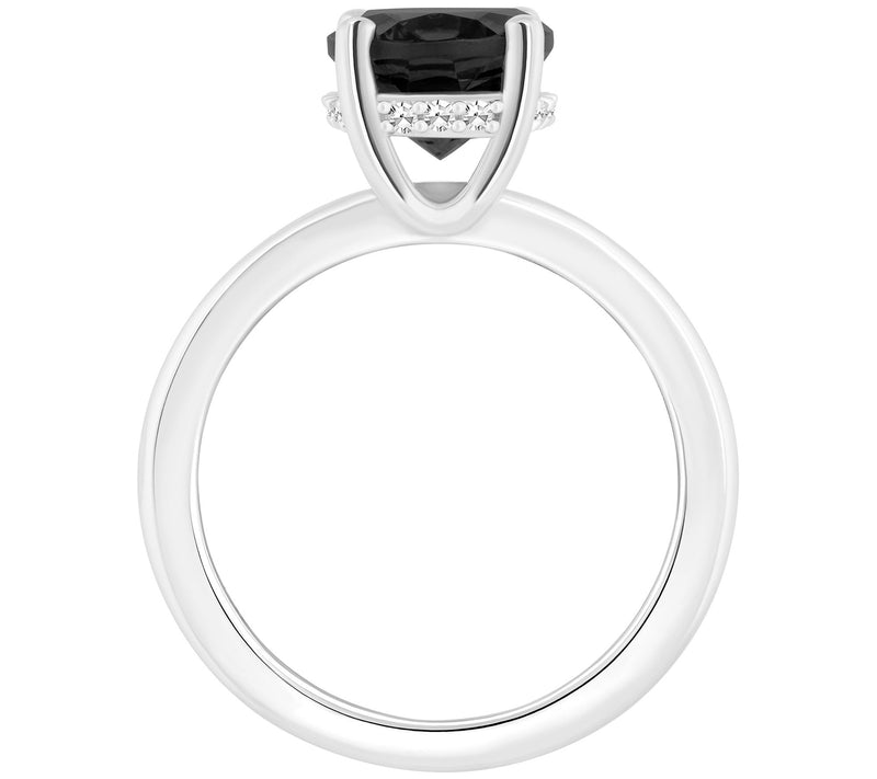 Affinity Gems Oval Onyx & Diamond Gallery Ring,Sterling — View 4