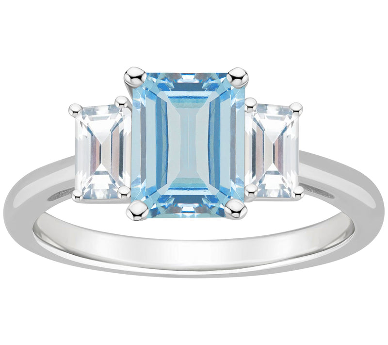 Affinity Gems Emerald Cut 3-Stone Gemstone Ring , Sterling — Main view