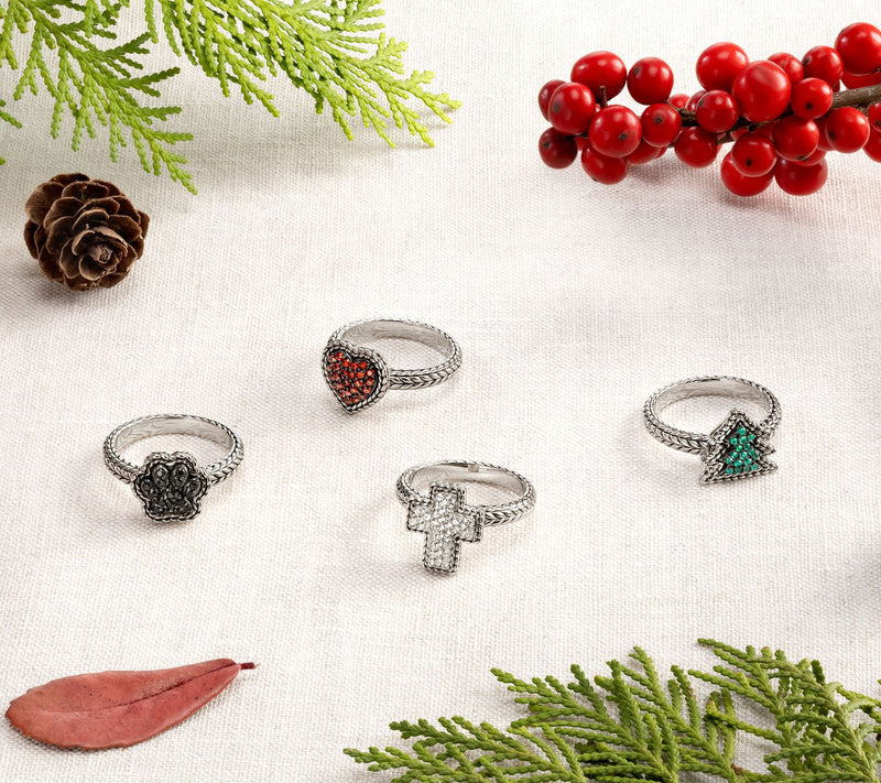 JAI Sterling Silver Pave Gemstone Symbols of Love Ring — View 8