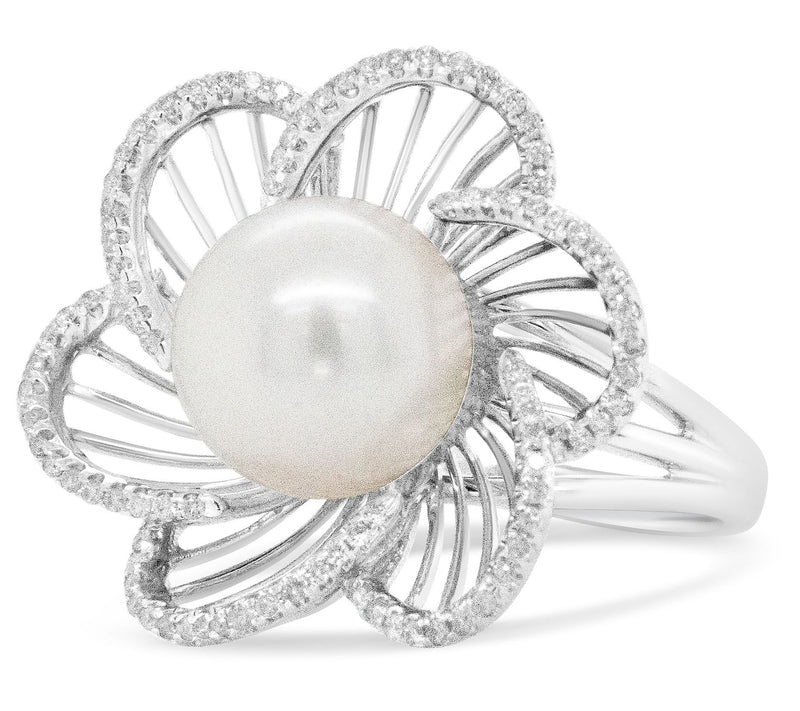 Haus of Brilliance Cultured Pearl Lab Grown Diamond Ring, 14K — Main view