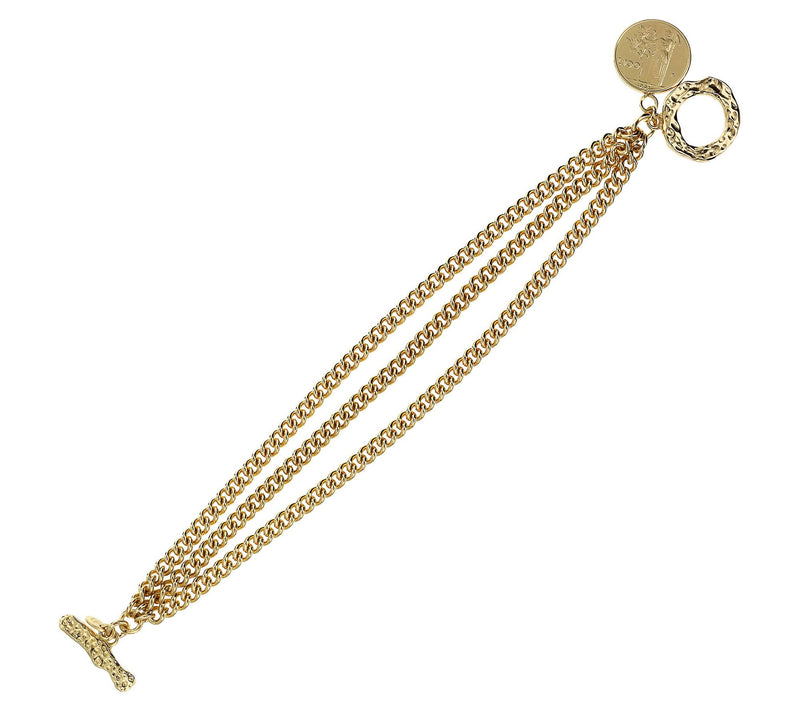 Bronzo Italia Triple Strand Curb Link Bracelet with Lira Charm — View 5