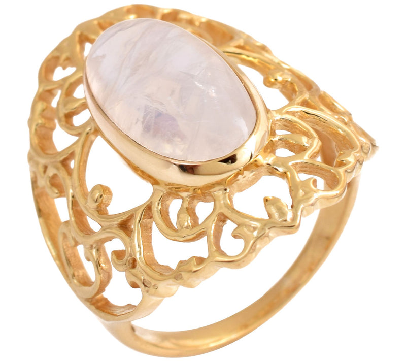 Artisan-Crafted 14K Gold-Plated Rainbow Moonstone Ring — View 3