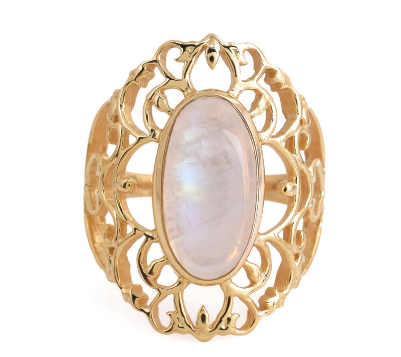 Artisan-Crafted 14K Gold-Plated Rainbow Moonstone Ring — View 4