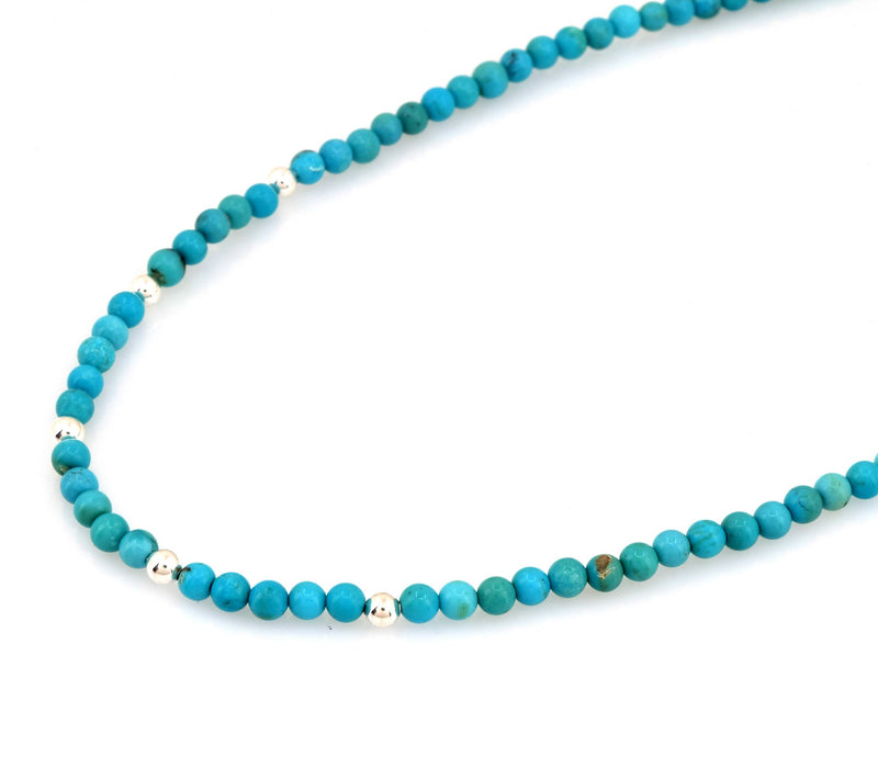 Sterling Silver Round Turquoise Beaded Necklace — View 3