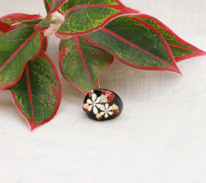 Ariva 18K Gold-Clad White Topaz Lady Bug Ring — View 4