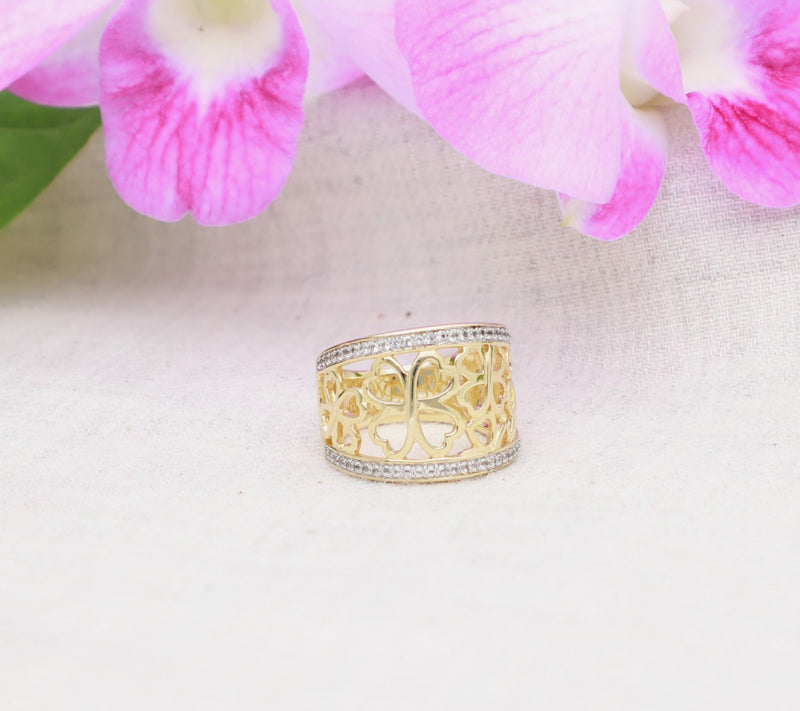 Ariva Sterling 18K Gold-Clad White Topaz CloverBand Ring — View 5