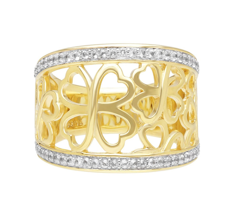 Ariva Sterling 18K Gold-Clad White Topaz CloverBand Ring — View 2
