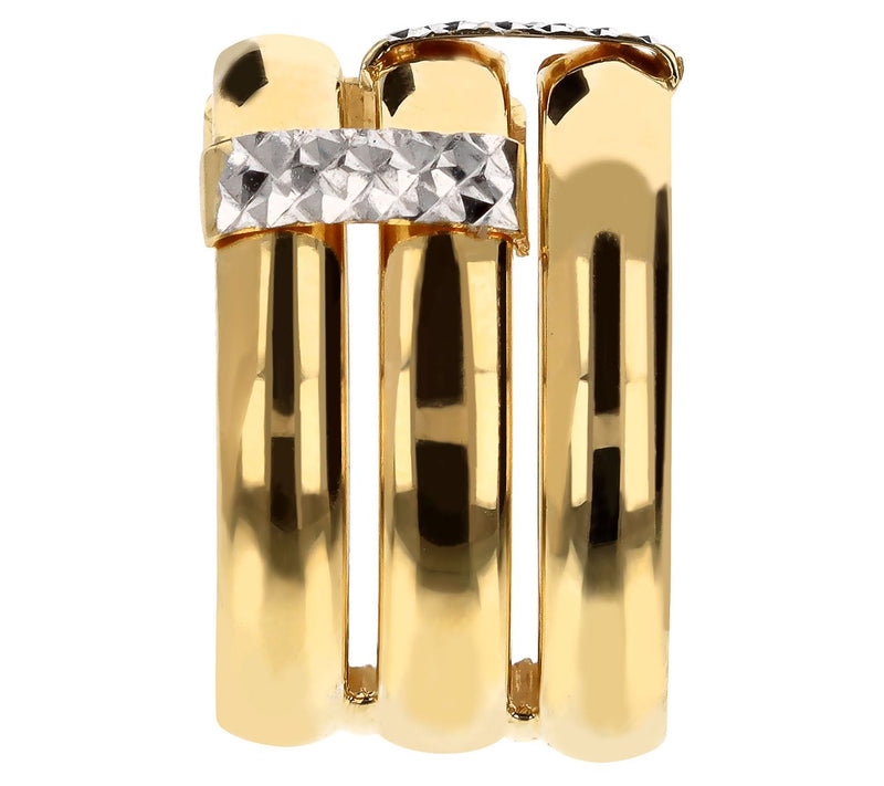 Italian Silver Polished & Diamond Cut Triple Row Ring — View 6