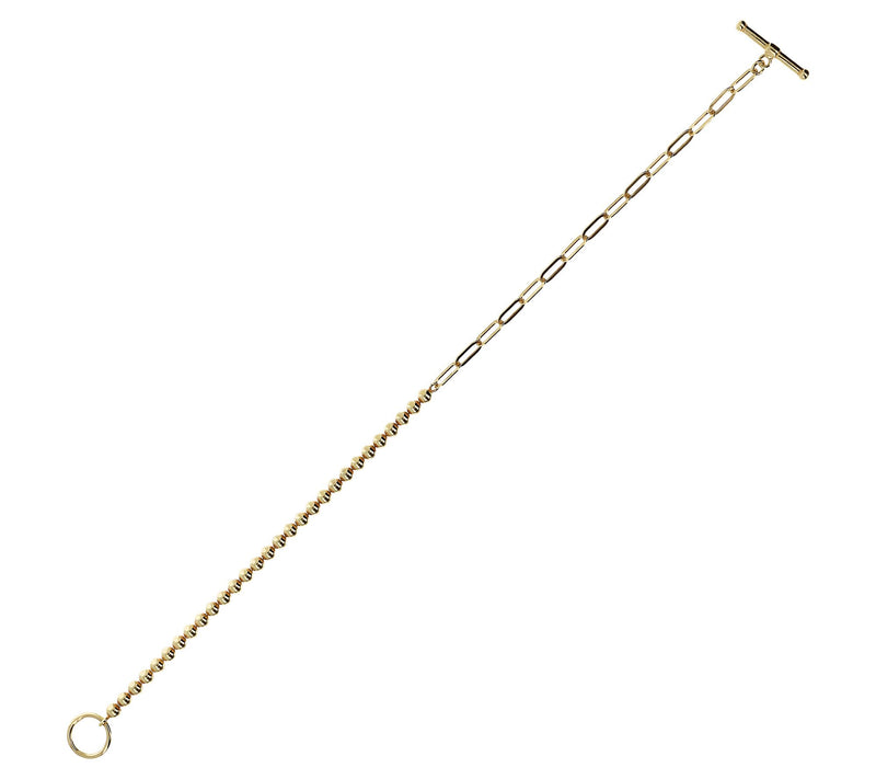 Italian Silver Bead and Paperclip Link Bracelet, 3.7g — View 2