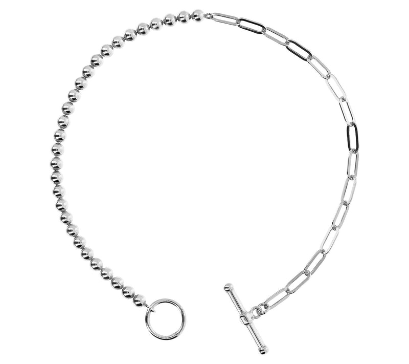 Italian Silver Bead and Paperclip Link Bracelet, 3.7g — Main view