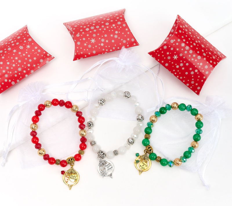 Zorbitz Set of 3 Lava Bead & Gemstone Holiday Charm Bracelet — View 3