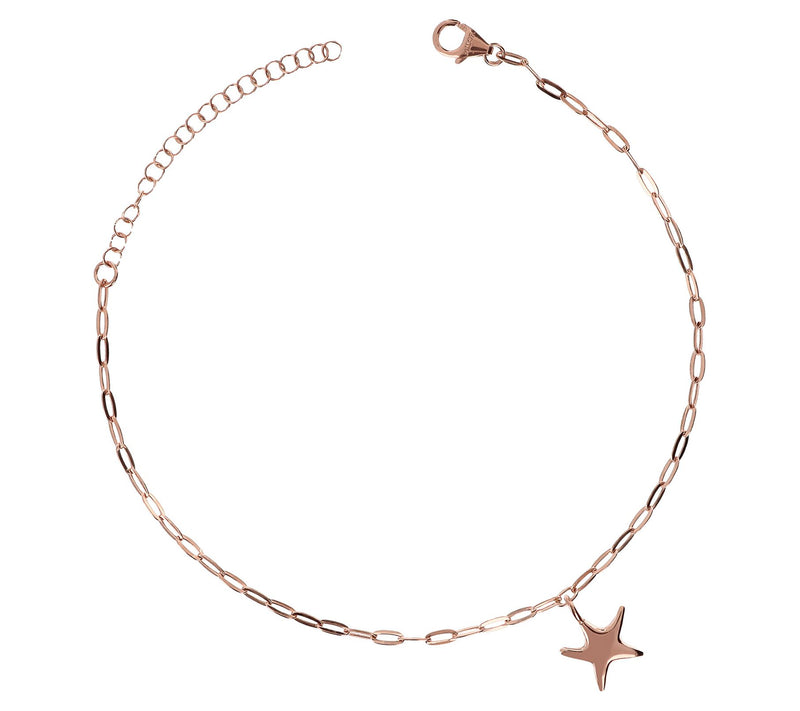 Italian Silver Star Charm Paperclip Link A nkleBracelet — View 7