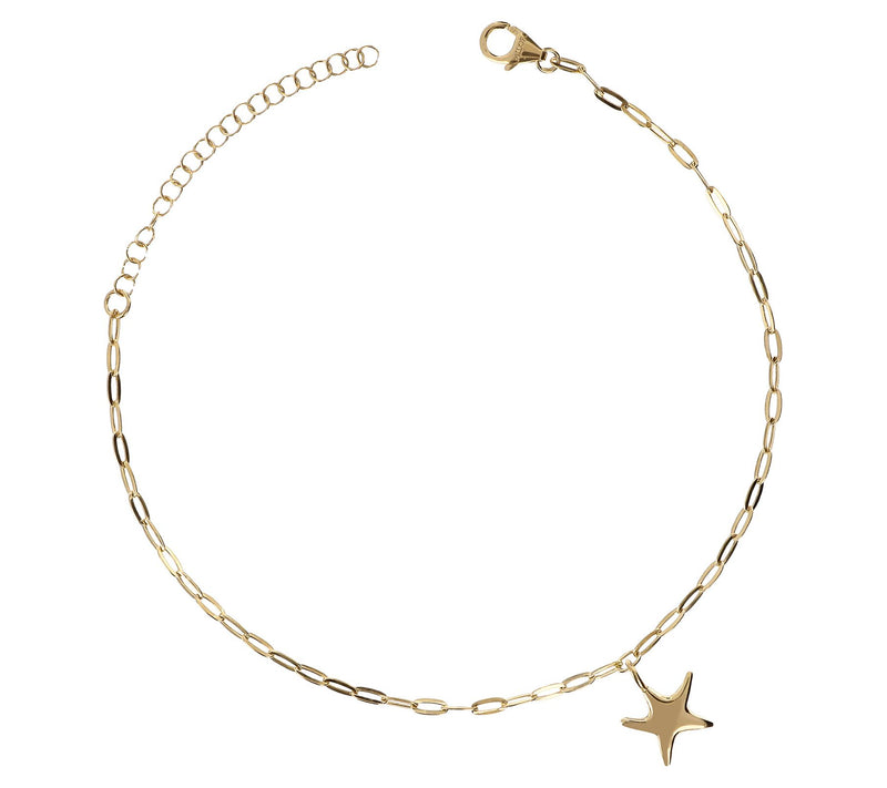 Italian Silver Star Charm Paperclip Link A nkleBracelet — View 9