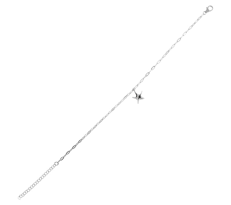 Italian Silver Star Charm Paperclip Link A nkleBracelet — View 2