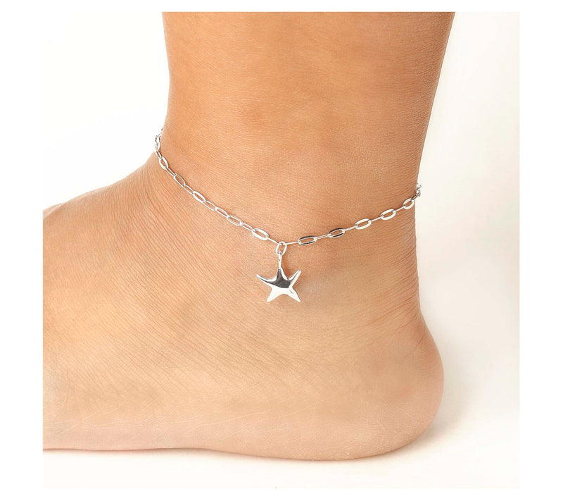 Italian Silver Star Charm Paperclip Link A nkleBracelet — View 3