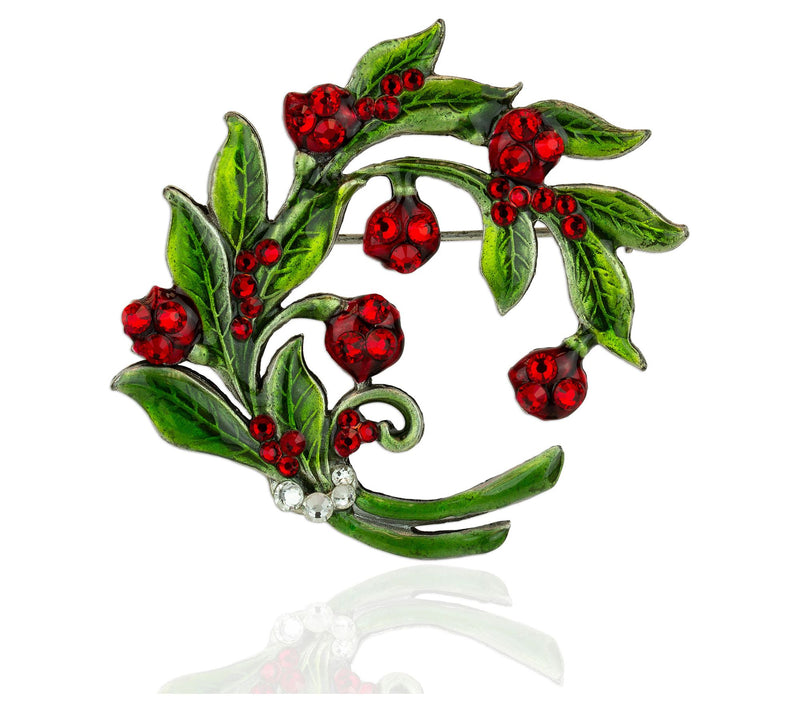 Anne Koplik Holly Branches Bouquet Crystal Pin — Main view