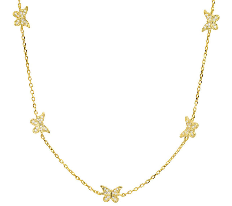 Sterling Silver Pave Butterfly Station Necklace — Main view