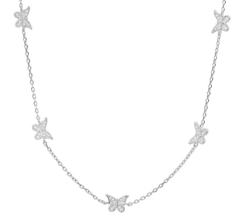 Sterling Silver Pave Butterfly Station Necklace — View 4