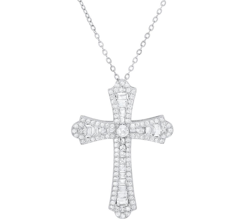 Sterling Silver Pave Cross Pendant with Chain — View 5