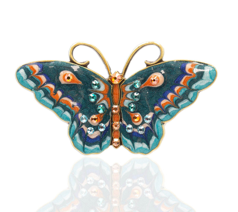 Anne Koplik Teal & Brown Crystal Butterfly Teardrop Pin — Main view