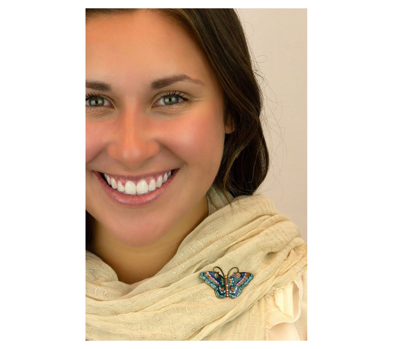 Anne Koplik Teal & Brown Crystal Butterfly Teardrop Pin — View 4
