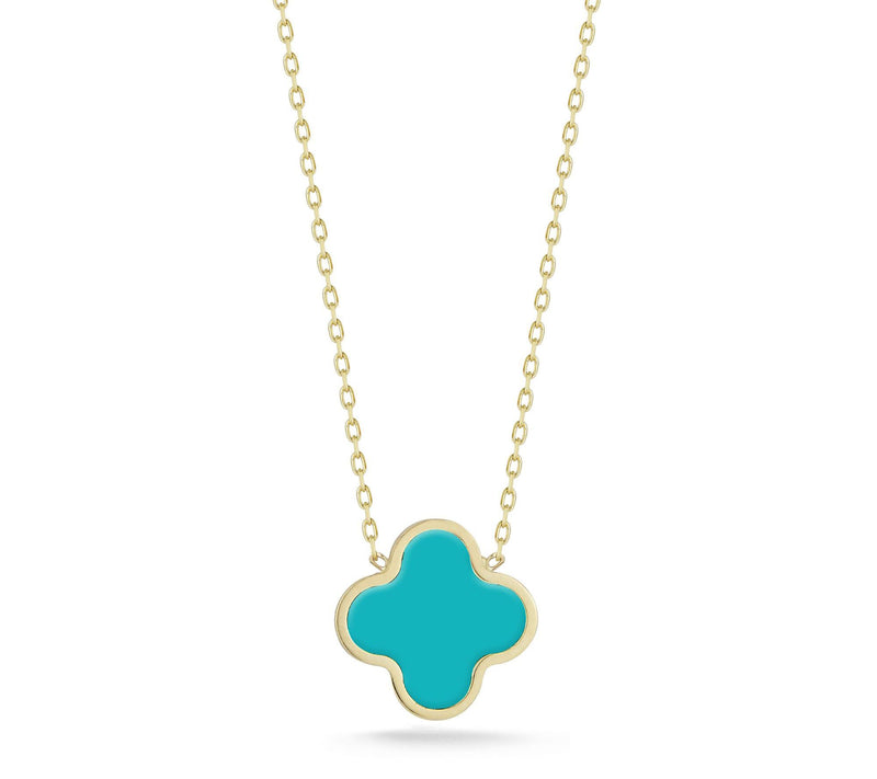 Italian Gold Flat Gemstone Clover Necklace, 14K — View 10