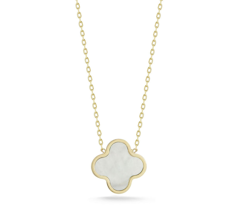 Italian Gold Flat Gemstone Clover Necklace, 14K — View 11