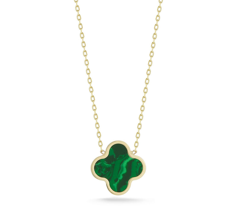 Italian Gold Flat Gemstone Clover Necklace, 14K — View 12