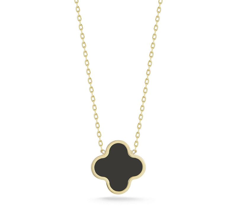 Italian Gold Flat Gemstone Clover Necklace, 14K — Main view