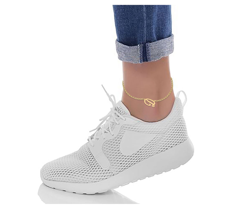 Personalized 14K Gold Plated Script Initial Ankle Bracelet — View 54