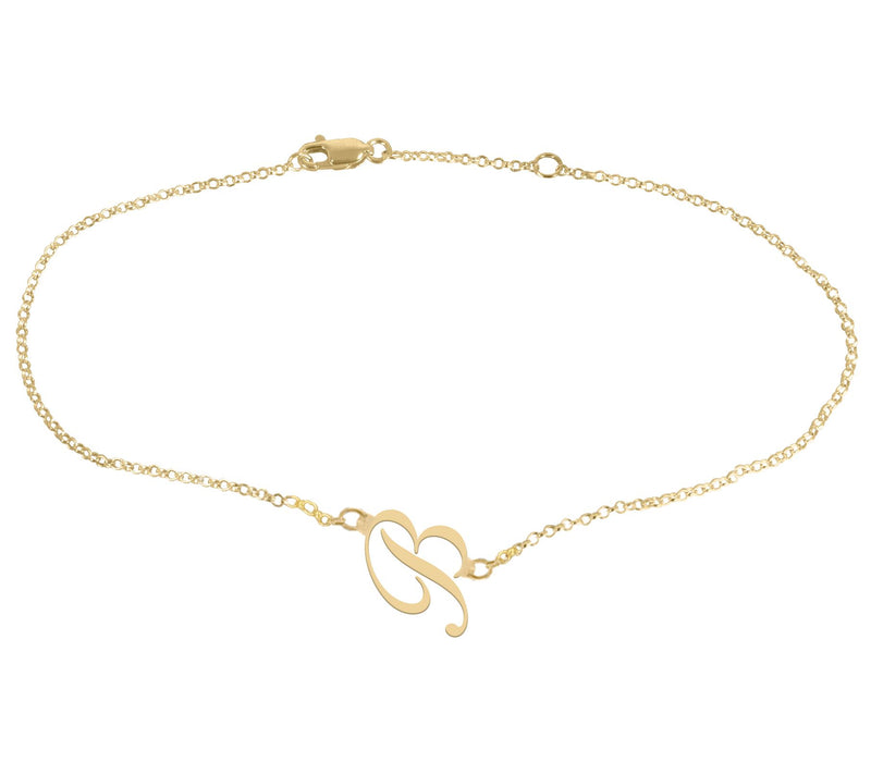 Personalized 14K Gold Plated Script Initial Ankle Bracelet — View 5