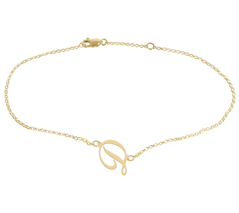 Personalized 14K Gold Plated Script Initial Ankle Bracelet — View 9