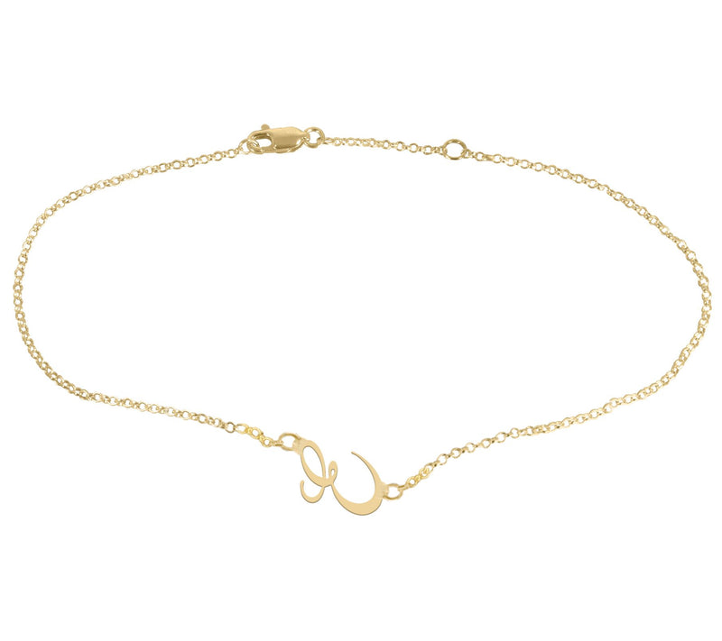 Personalized 14K Gold Plated Script Initial Ankle Bracelet — View 11