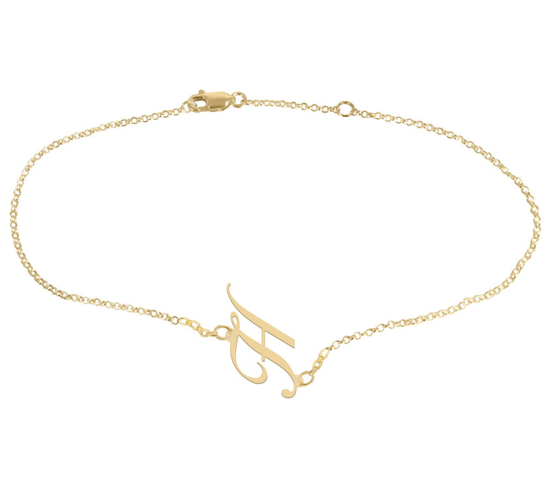 Personalized 14K Gold Plated Script Initial Ankle Bracelet — View 17